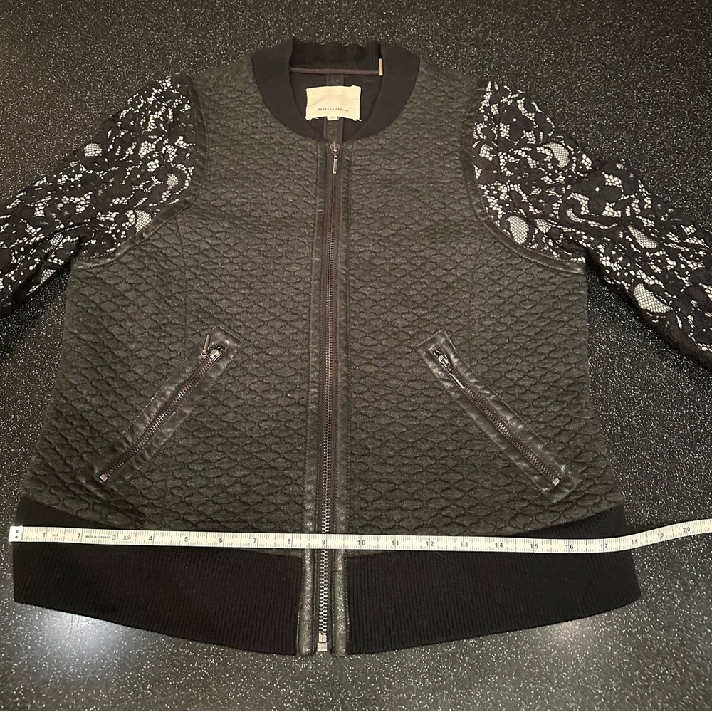 Rebecca Taylor quilted bomber with leather and lace details - Picture 10 of 13